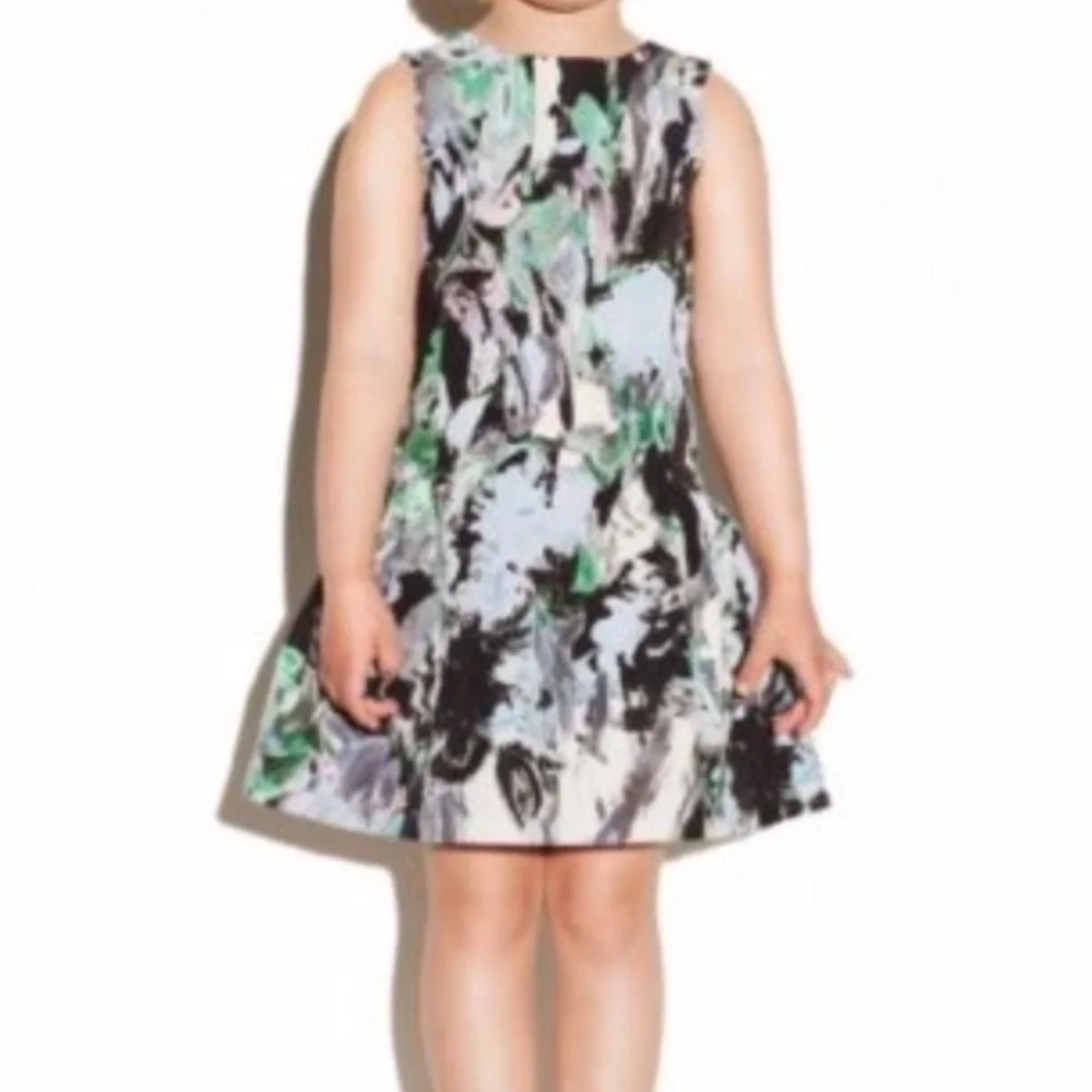 Milly Minis Painted Floral Party Dress Pleated Size 6 EUC Bow